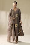 Buy_arpita sulakshana_Brown Chanderi Silk, Lurex, Organza Embroidery, Mocha Brushstroke Suit Set _at_Aza_Fashions