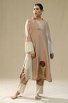 arpita sulakshana_Rose Gold Silk, Cotton, Organza Lace, Embroidery Split Handpainted Kurta Set _Online_at_Aza_Fashions