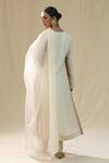 Shop_arpita sulakshana_Off White Silk, Organza Embroidery V-neck Ivory Handpainted Kurta Set _at_Aza_Fashions