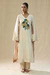 Buy_arpita sulakshana_Off White Silk, Organza Embroidery V-neck Ivory Handpainted Kurta Set _Online_at_Aza_Fashions
