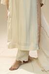 Shop_arpita sulakshana_Off White Silk, Organza Embroidery V-neck Ivory Handpainted Kurta Set _Online_at_Aza_Fashions