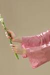 arpita sulakshana_Pink Silk, Organza Embroidery V-neck Dusty Handpainted Kurta Set _Online_at_Aza_Fashions