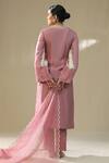 Shop_arpita sulakshana_Pink Silk, Organza Embroidery V-neck Dusty Handpainted Kurta Set _at_Aza_Fashions