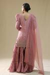 Shop_arpita sulakshana_Pink Chanderi Cotton, Organza Beads, Embroidery, Dusty Thread Garara Set _at_Aza_Fashions