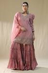 Buy_arpita sulakshana_Pink Chanderi Cotton, Organza Beads, Embroidery, Dusty Thread Garara Set _at_Aza_Fashions