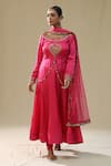Buy_arpita sulakshana_Pink Chiffon, Silk Diamonds, Embroidery Round Neck Heart Anarkali Suit Set _at_Aza_Fashions