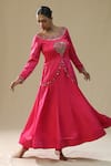 arpita sulakshana_Pink Chiffon, Silk Diamonds, Embroidery Round Neck Heart Anarkali Suit Set _Online_at_Aza_Fashions
