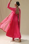 Shop_arpita sulakshana_Pink Chiffon, Silk Diamonds, Embroidery Round Neck Heart Anarkali Suit Set _at_Aza_Fashions