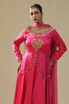 Shop_arpita sulakshana_Pink Chiffon, Silk Diamonds, Embroidery Round Neck Heart Anarkali Suit Set _Online_at_Aza_Fashions