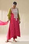arpita sulakshana_Pink Chanderi Silk, Cotton, Silk, Organza Embroidery Ombre Handpainted Kurta Set _Online_at_Aza_Fashions