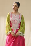 Buy_arpita sulakshana_Pink Chanderi Silk, Cotton, Silk, Organza Embroidery Ombre Handpainted Kurta Set _Online_at_Aza_Fashions