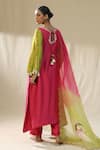 Shop_arpita sulakshana_Pink Chanderi Silk, Cotton, Silk, Organza Embroidery Ombre Handpainted Kurta Set _at_Aza_Fashions