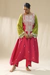 arpita sulakshana_Pink Chanderi Silk, Cotton, Silk, Organza Embroidery Ombre Handpainted Kurta Set _at_Aza_Fashions