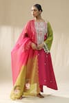 Buy_arpita sulakshana_Pink Chanderi Silk, Cotton, Silk, Organza Embroidery Ombre Handpainted Kurta Set 