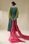 Shop_arpita sulakshana_Green Chanderi Silk, Organza Embroidery V-neck Emerald A Line Suit Set _at_Aza_Fashions