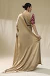 Shop_arpita sulakshana_Gold Chiffon, Silk Zari, Embroidery Round Neck Pre-stitched Saree _at_Aza_Fashions