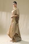arpita sulakshana_Gold Chiffon, Silk Zari, Embroidery Round Neck Pre-stitched Saree _Online_at_Aza_Fashions