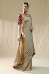 Buy_arpita sulakshana_Gold Chiffon, Silk Zari, Embroidery Round Neck Pre-stitched Saree _Online_at_Aza_Fashions