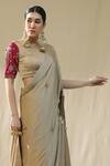 Shop_arpita sulakshana_Gold Chiffon, Silk Zari, Embroidery Round Neck Pre-stitched Saree _Online_at_Aza_Fashions