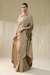 arpita sulakshana_Gold Chiffon, Silk Zari, Embroidery Round Neck Pre-stitched Saree _at_Aza_Fashions
