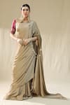 Buy_arpita sulakshana_Gold Chiffon, Silk Zari, Embroidery Round Neck Pre-stitched Saree _at_Aza_Fashions