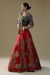 Buy_arpita sulakshana_Yellow , Chanderi Sequins, Zari Round Neck Red Brushstroke Lehenga Set _Online_at_Aza_Fashions