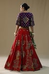 Shop_arpita sulakshana_Yellow , Chanderi Sequins, Zari Round Neck Red Brushstroke Lehenga Set _at_Aza_Fashions