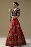 arpita sulakshana_Yellow , Chanderi Sequins, Zari Round Neck Red Brushstroke Lehenga Set _at_Aza_Fashions