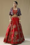 Buy_arpita sulakshana_Yellow , Chanderi Sequins, Zari Round Neck Red Brushstroke Lehenga Set _at_Aza_Fashions