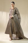 Buy_arpita sulakshana_Pink Chanderi Silk, Cotton, Silk, Kota Doria Zari, Mocha Self Suit Set _Online_at_Aza_Fashions