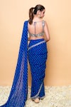 Shop_Sajeda A Lehry_Blue Georgette Sequins, Embroidery Round Designer Pre-draped Saree And Blouse _at_Aza_Fashions