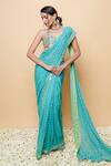 Buy_Sajeda A Lehry_Green Georgette Sequins, Embroidery Round Neck Hand Pre-draped Saree Set _at_Aza_Fashions