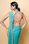 Buy_Sajeda A Lehry_Green Georgette Sequins, Embroidery Round Neck Hand Pre-draped Saree Set _Online_at_Aza_Fashions