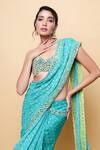 Shop_Sajeda A Lehry_Green Georgette Sequins, Embroidery Round Neck Hand Pre-draped Saree Set _Online_at_Aza_Fashions