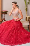 Buy_Sajeda A Lehry_Red Silk, Georgette Sequins, Embroidery Round Neck Nazakat Lehenga Set _at_Aza_Fashions