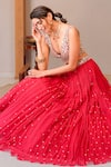 Shop_Sajeda A Lehry_Red Silk, Georgette Sequins, Embroidery Round Neck Nazakat Lehenga Set _at_Aza_Fashions