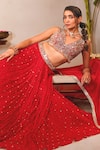 Sajeda A Lehry_Red Silk, Georgette Sequins, Embroidery Round Neck Nazakat Lehenga Set _Online_at_Aza_Fashions