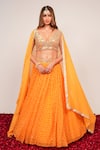 Buy_Sajeda A Lehry_Yellow Silk, Georgette Sequins, Beads, Embroidery V-neck Nazakat Lehenga Set _Online_at_Aza_Fashions