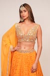 Shop_Sajeda A Lehry_Yellow Silk, Georgette Sequins, Beads, Embroidery V-neck Nazakat Lehenga Set _Online_at_Aza_Fashions