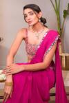 Sajeda A Lehry_Pink Georgette Sequins, Beads Round Neck Gulab Hand Embroidered Saree Set _at_Aza_Fashions