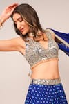 Sajeda A Lehry_Blue Silk, Georgette, Crepe Sequins, Embroidery V-neck Nazakat Lehenga Set _Online_at_Aza_Fashions
