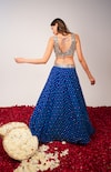 Shop_Sajeda A Lehry_Blue Silk, Georgette, Crepe Sequins, Embroidery V-neck Nazakat Lehenga Set _Online_at_Aza_Fashions