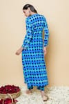 Shop_Sajeda A Lehry_Blue Silk, Crepe Embroidery V-neck Digital Print Hand Kurta Set _at_Aza_Fashions