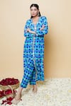 Buy_Sajeda A Lehry_Blue Silk, Crepe Embroidery V-neck Digital Print Hand Kurta Set _Online_at_Aza_Fashions