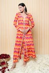 Buy_Sajeda A Lehry_Orange Silk, Crepe Embroidery V-neck Designer Hand Kurta Set _at_Aza_Fashions