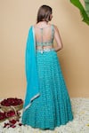 Shop_Sajeda A Lehry_Green Silk, Georgette Sequins Square Neck Aaraish Lehenga Set _at_Aza_Fashions