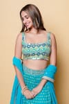 Sajeda A Lehry_Green Silk, Georgette Sequins Square Neck Aaraish Lehenga Set _Online_at_Aza_Fashions