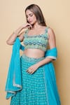 Shop_Sajeda A Lehry_Green Silk, Georgette Sequins Square Neck Aaraish Lehenga Set _Online_at_Aza_Fashions