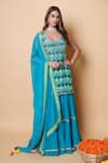 Buy_Sajeda A Lehry_Green Silk, Georgette Embroidery, Designer Digital Print Kurta Sharara Set _Online_at_Aza_Fashions