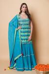 Sajeda A Lehry_Green Silk, Georgette Embroidery, Designer Digital Print Kurta Sharara Set _at_Aza_Fashions